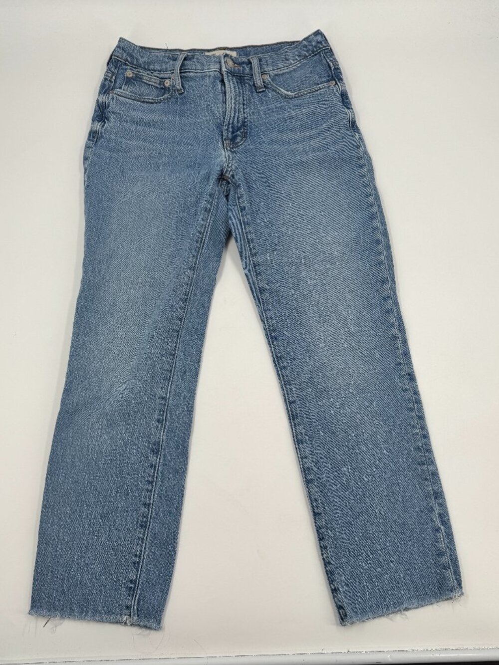 Madewell The Mid-Rise Perfect Vintage Jean Womens 25 Light Blue Raw Hem Straight
